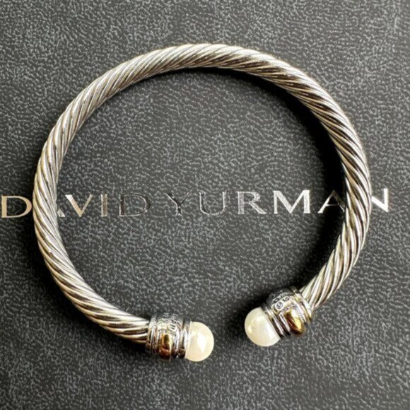 David Yurman Cable Classics Pearls & 14K Gold 7mm Cable Cuff Bracelet - Picture 3 of 5